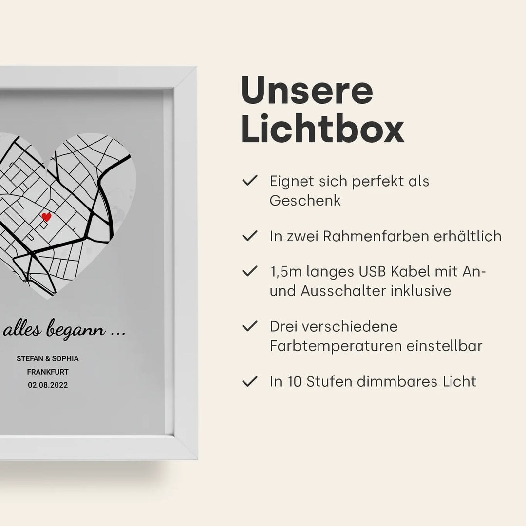 LED Bilderrahmen mit personalisiertem Bild "Wo alles begann"