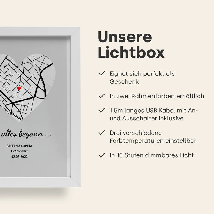 LED Bilderrahmen mit personalisiertem Bild "Wo alles begann"