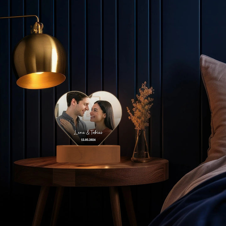 Personalisiertes Herz Acryl-Licht "Foto & Text" | Nachtlicht, Dekolicht, Glowlight