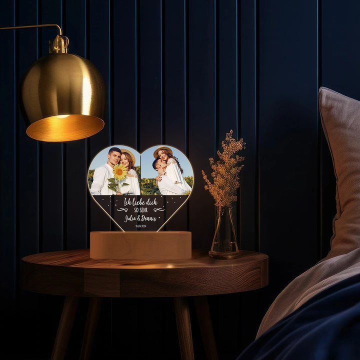 Personalisiertes Herz Acryl-Licht "Fotos & Text" | Nachtlicht, Dekolicht, Glowlight