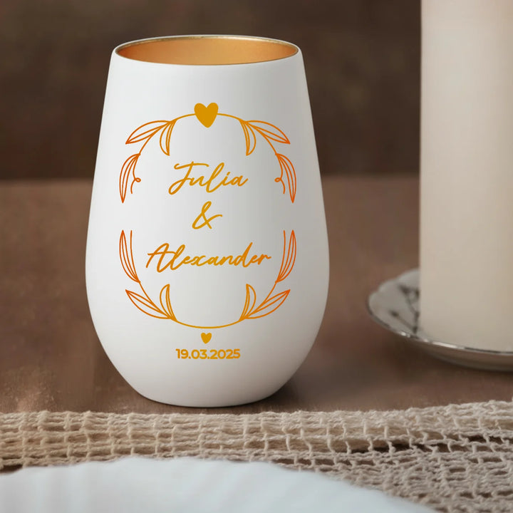 Personalisiertes Windlicht Weiß "Namen & Datum"