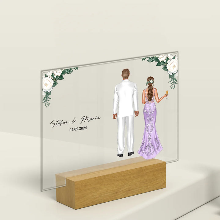 Personalized acrylic glass "Wedding Couple Flowers"