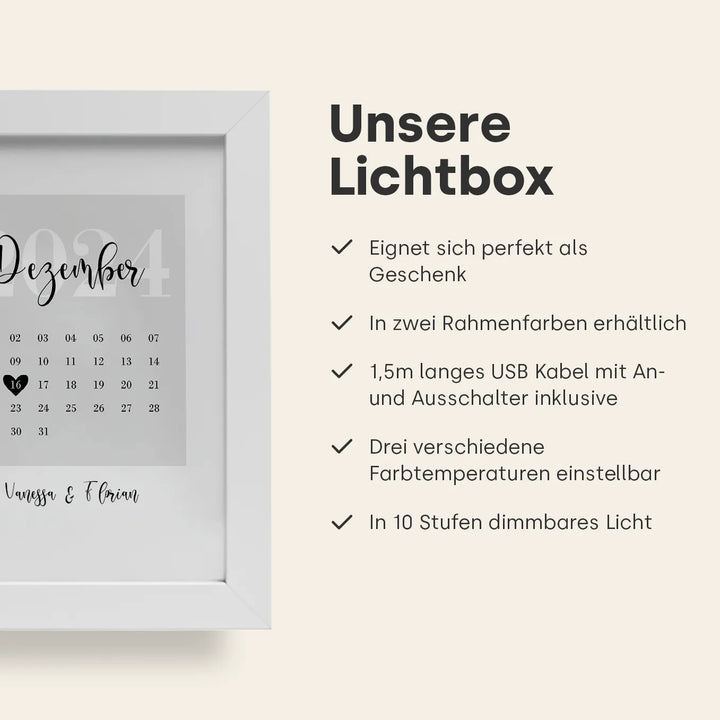 LED Bilderrahmen mit personalisiertem Bild "Our Special Date"