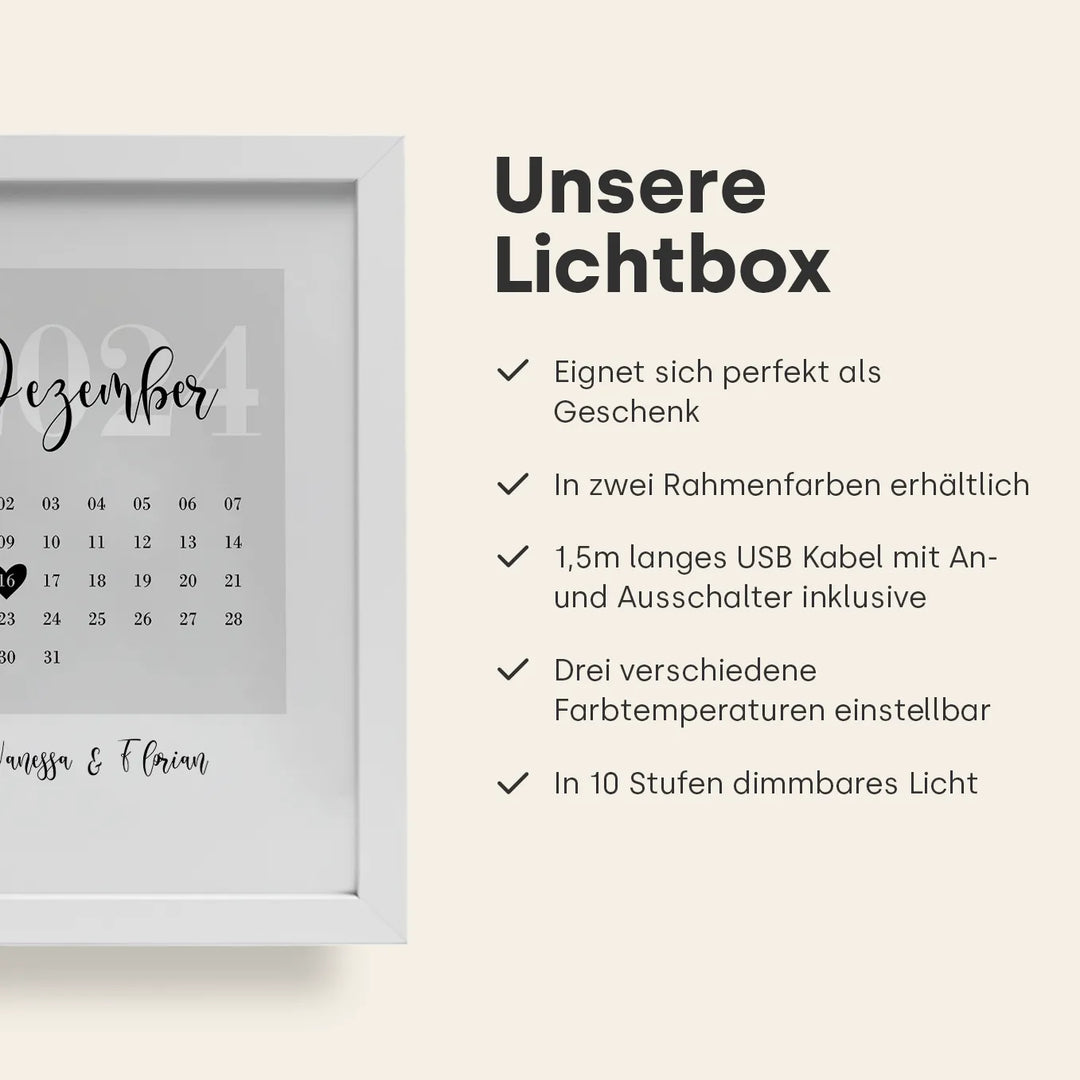 LED Bilderrahmen mit personalisiertem Bild "Our Special Date"