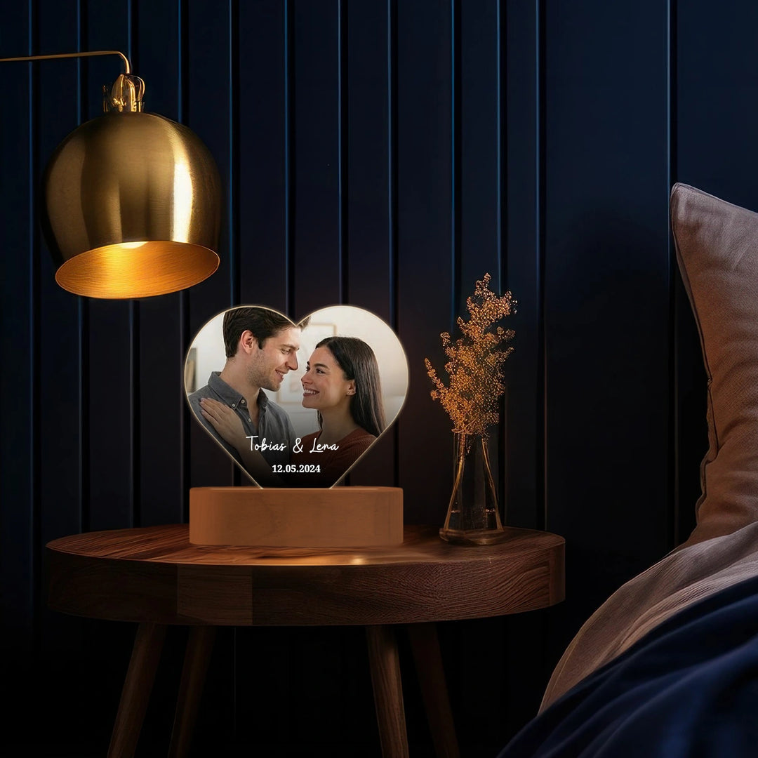 Personalisiertes Herz Acryl-Licht "Foto & Text" | Nachtlicht, Dekolicht, Glowlight
