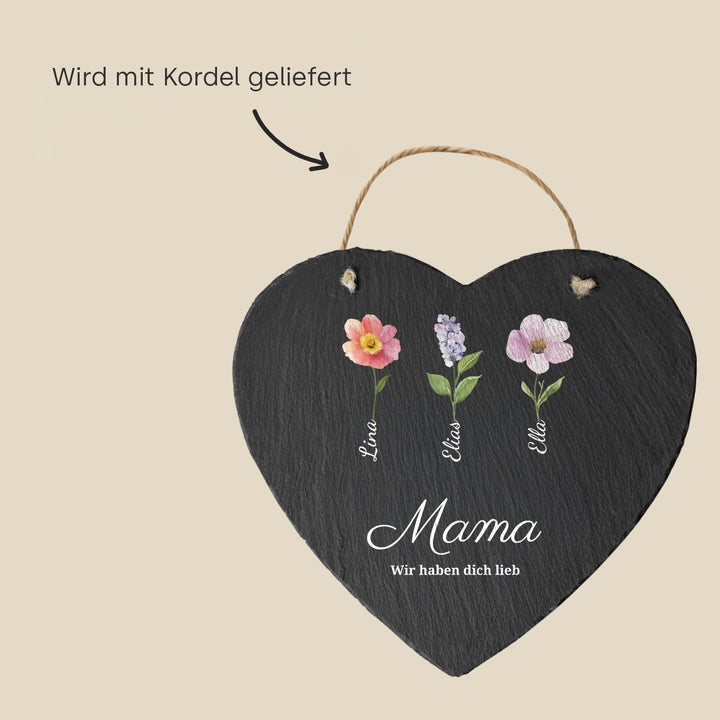 Personalisierte Schieferplatte "Blumen für Mama"