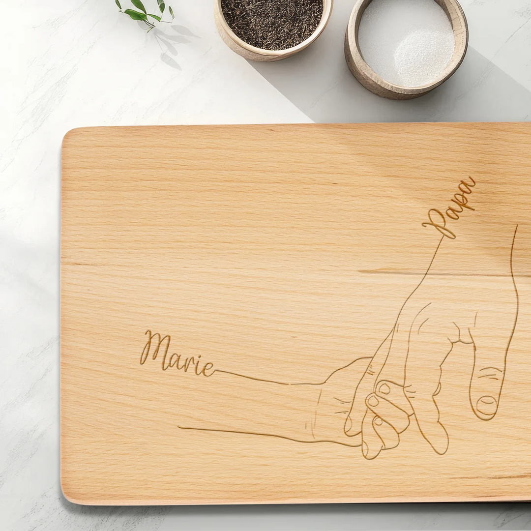 Personalisiertes Schneidebrett "Hand in Hand"