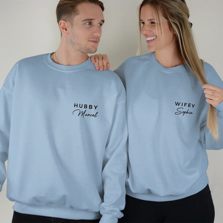 Personalisierter Partnerlook Sweater "Hubby & Wifey"