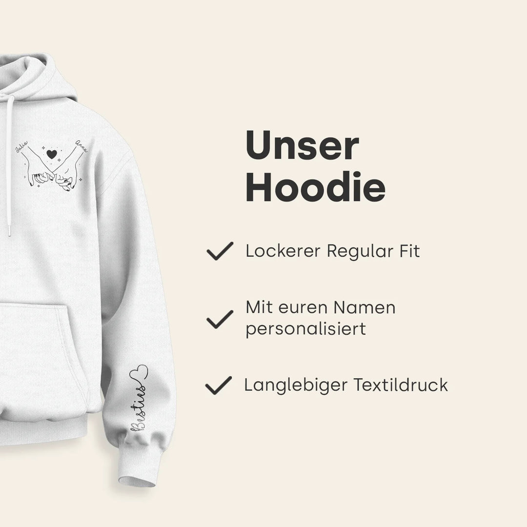 Personalisierte Partnerlook Hoodies “Besties” (mit Ärmeldruck)