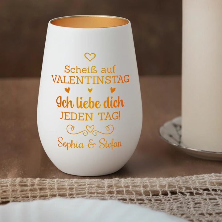 Personalisiertes Windlicht Weiß "Valentinstag"