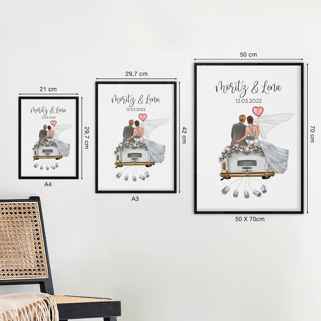 "Just Married" - Affiche personnalisée comme cadeau monétaire