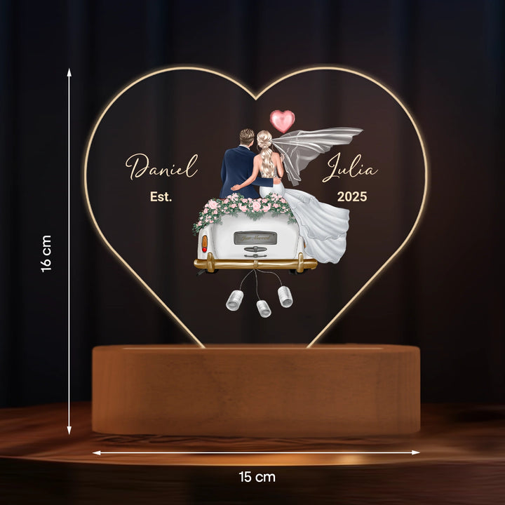 Personalisiertes Herz Acryl-Licht "Just Married" | Nachtlicht, Dekolicht, Glowlight