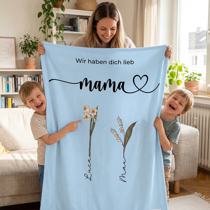 Personalisierte Decke "Blumen für Mama"