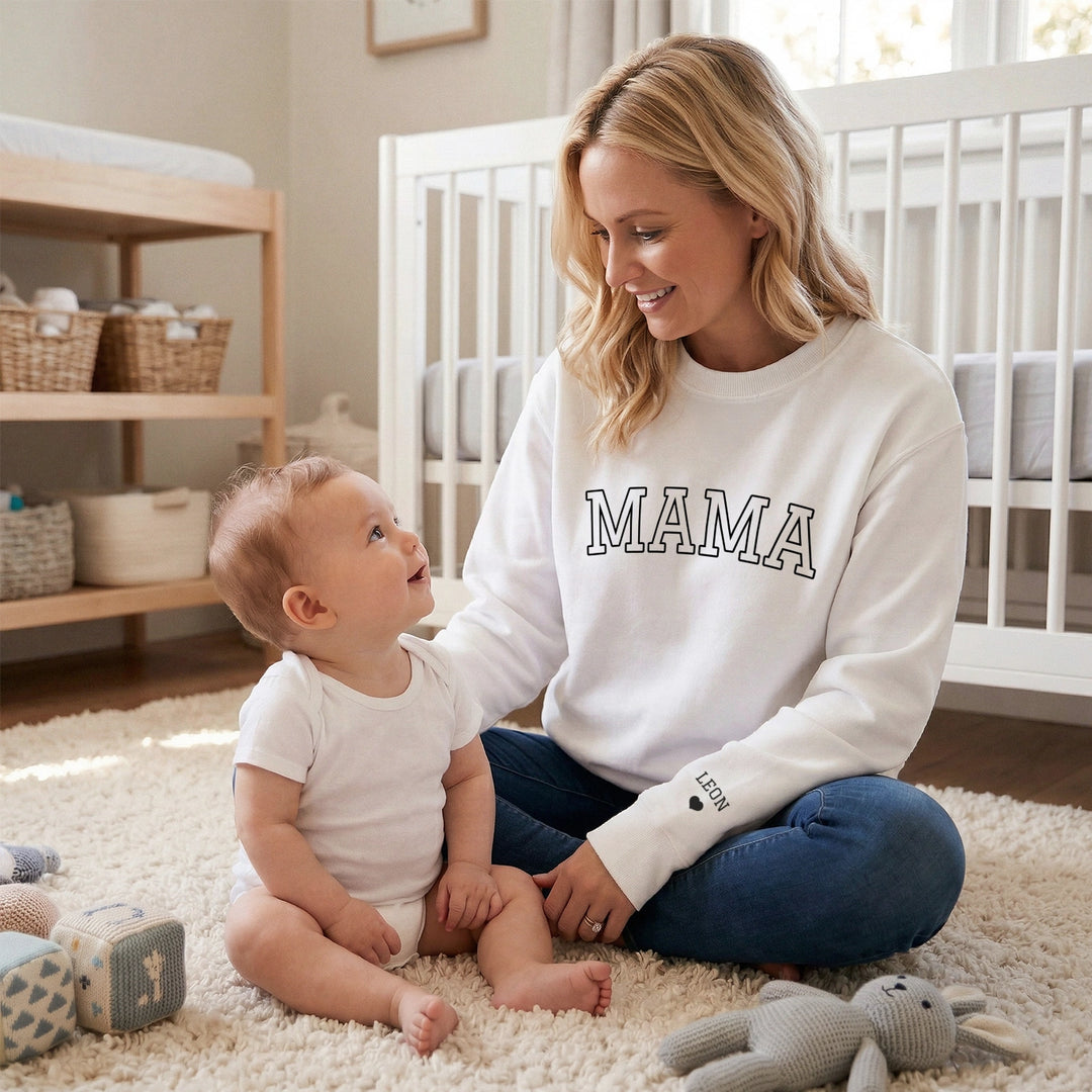 Personalisierter Sweater "Mama & Kinder" mit Ärmeldruck