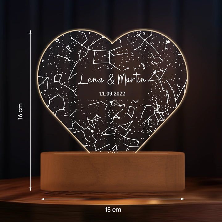 Personalisiertes Herz Acryl-Licht ''Sternenhimmel'' | Nachtlicht, Dekolicht, Glowlight