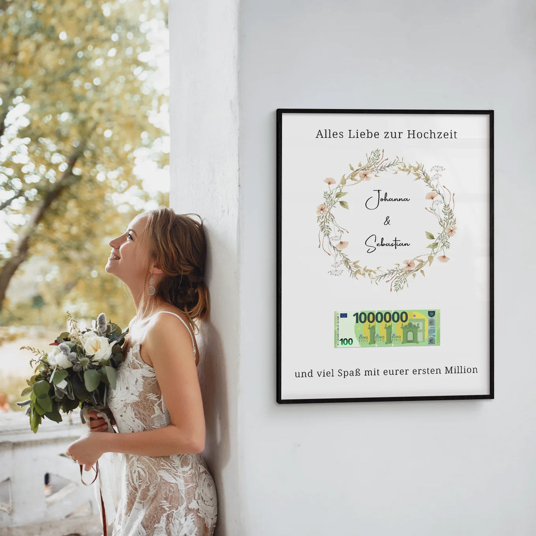 Personalisiertes Hochzeitsposter "Erste Million" Kranz famwalls