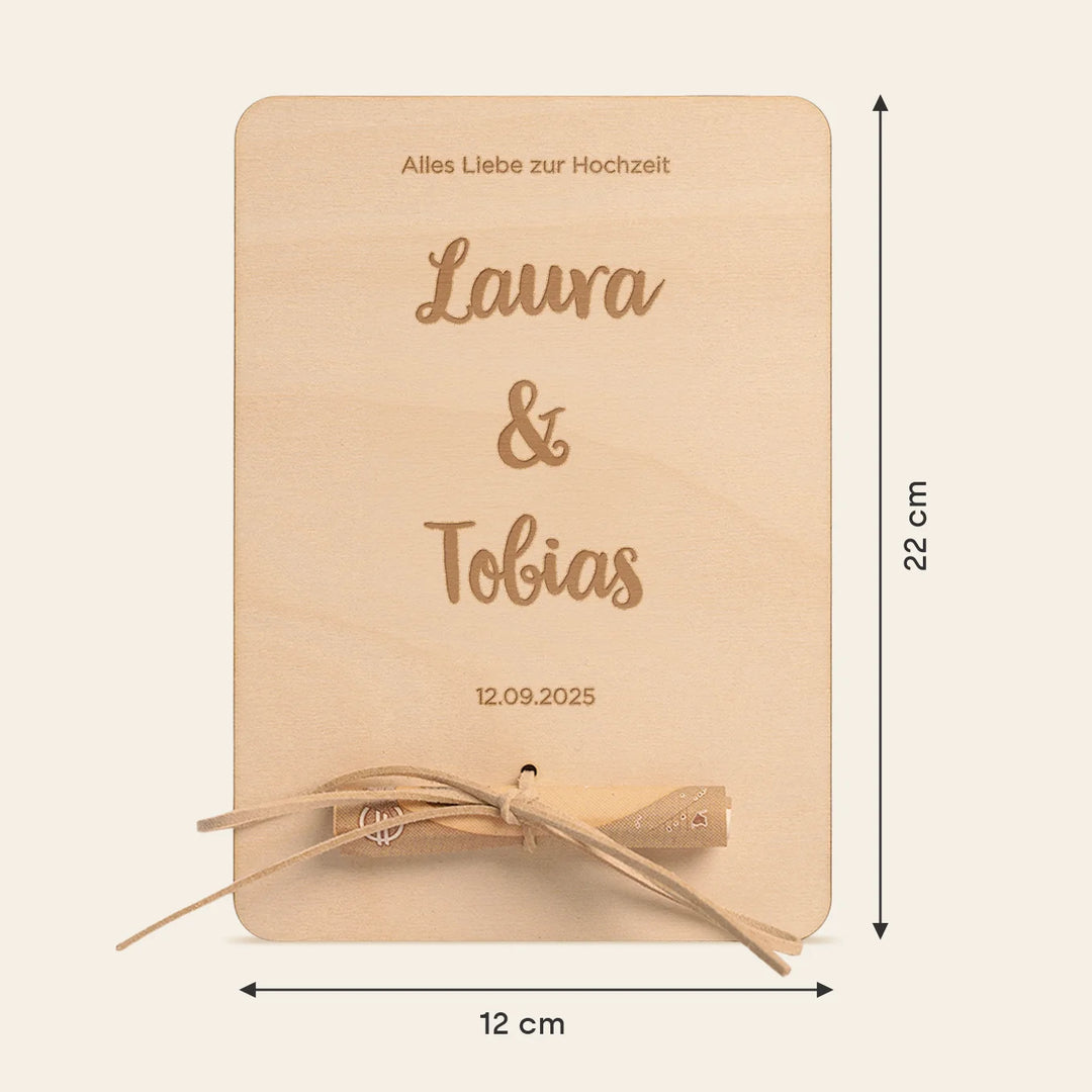 Personalisiertes Holzkarte "Hochzeit" als Geldgeschenk