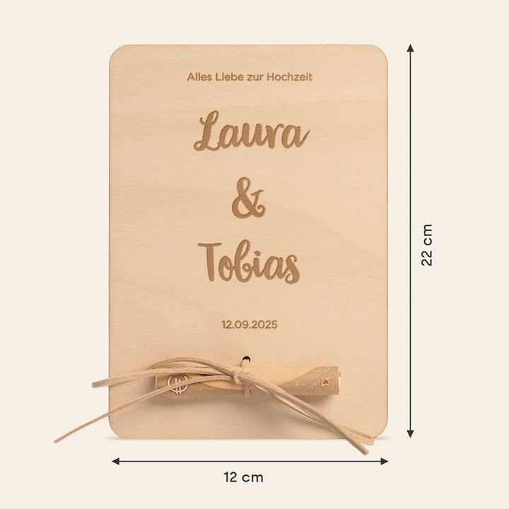 Personalisiertes Holzkarte "Hochzeit" als Geldgeschenk