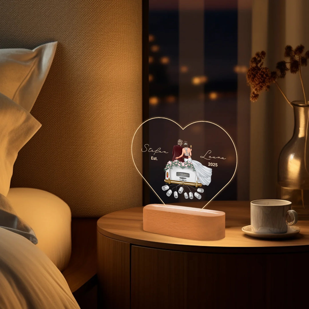 Personalisiertes Herz Acryl-Licht "Just Married" | Nachtlicht, Dekolicht, Glowlight