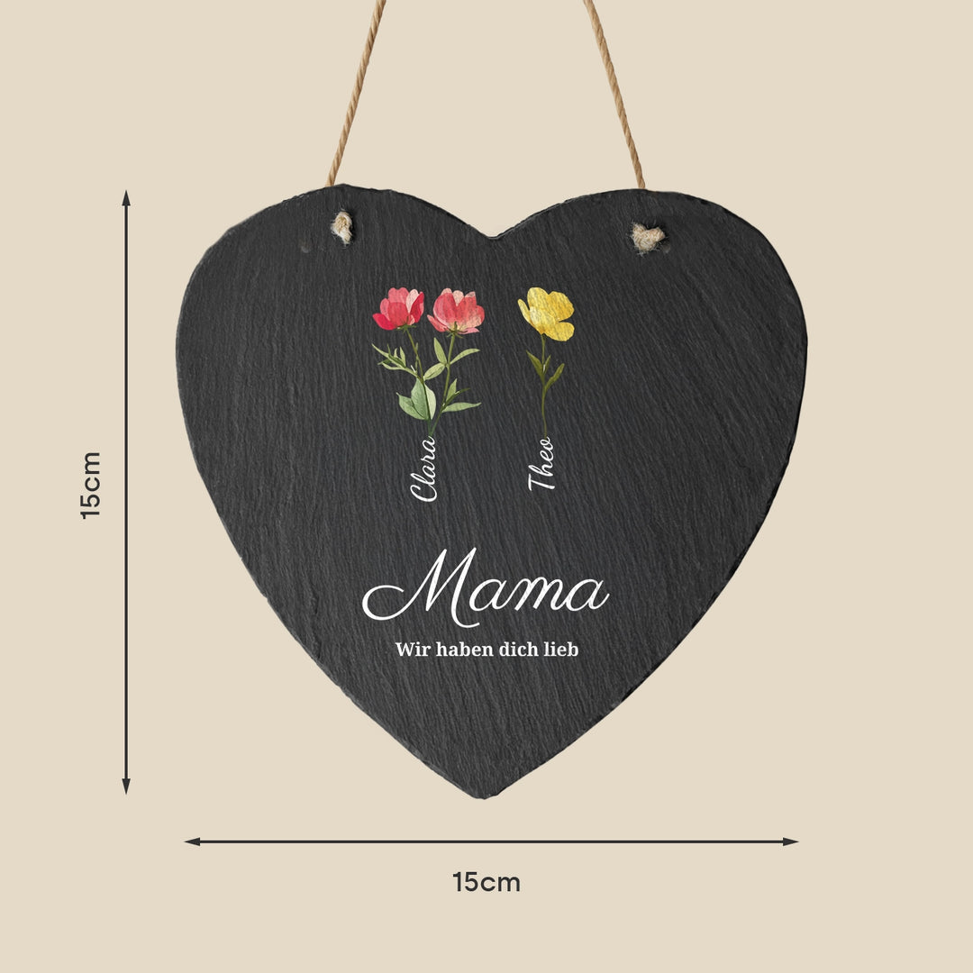 Personalisierte Schieferplatte "Blumen für Mama"