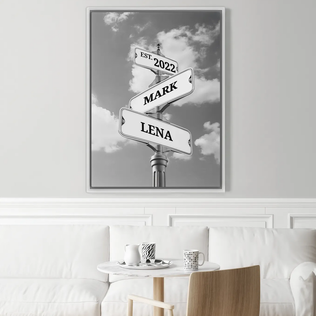 Leinwand "Vintage Straßenschild für Paare"