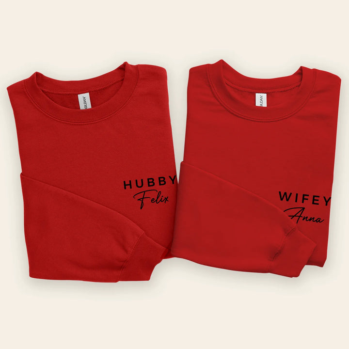 Personalisierter Partnerlook Sweater "Hubby & Wifey"