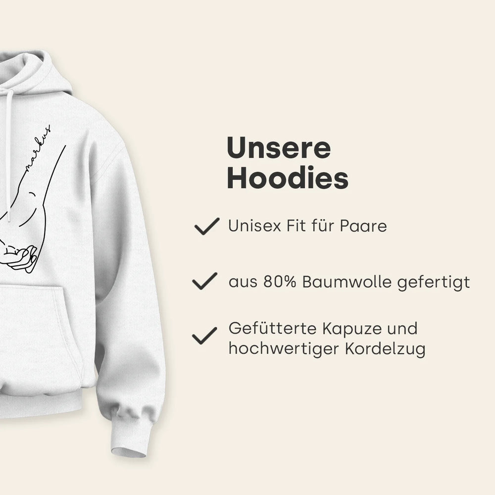 Personalisierte Partnerlook Hoodies "Hand in Hand"