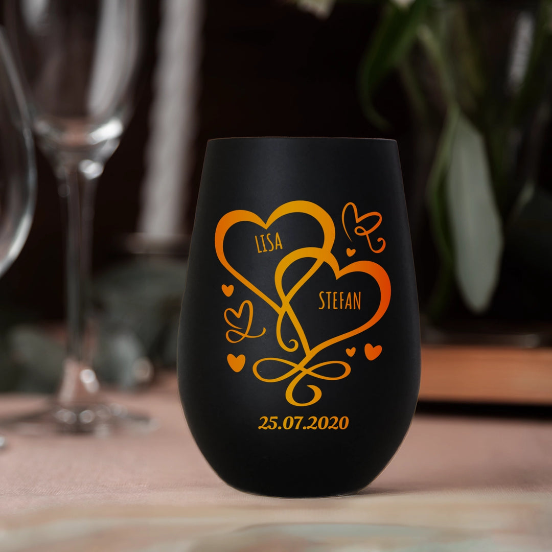 Personalisiertes Windlicht "Herzen/Ringe"