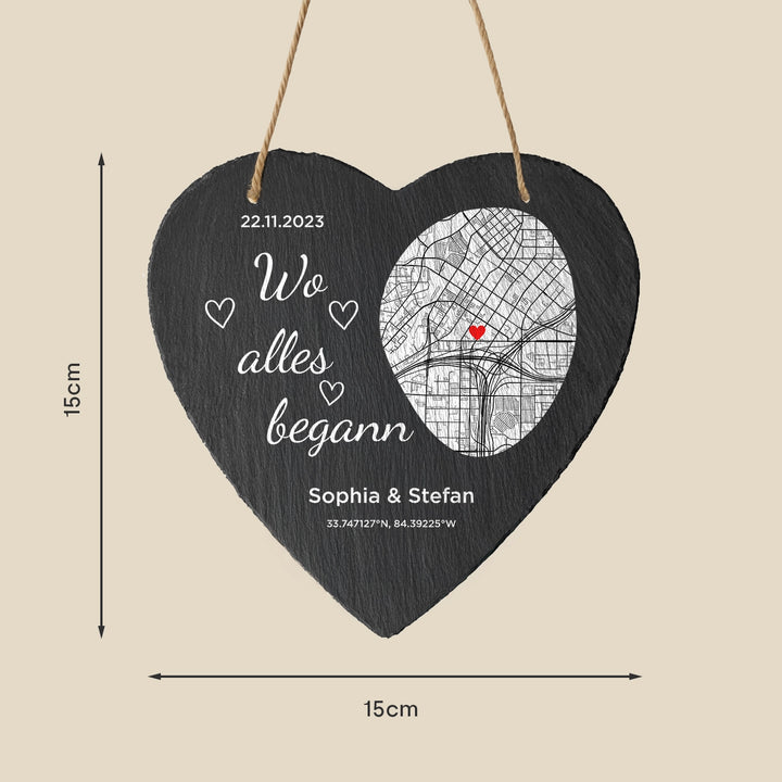 Personalisierte Schieferplatte "Wo alles begann"
