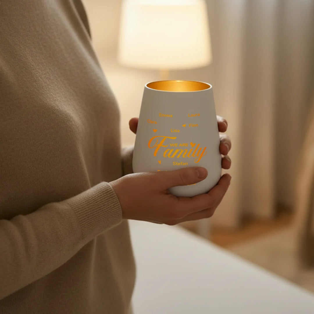 Personalisiertes Windlicht Weiß "Familie"