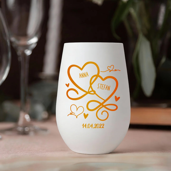 Personalisiertes Windlicht Weiß "Herzen"