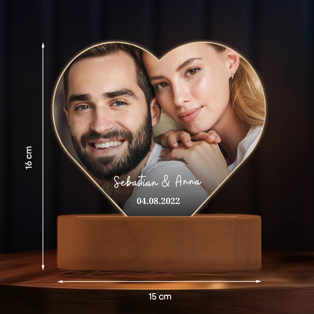 Personalisiertes Herz Acryl-Licht "Foto & Text" | Nachtlicht, Dekolicht, Glowlight