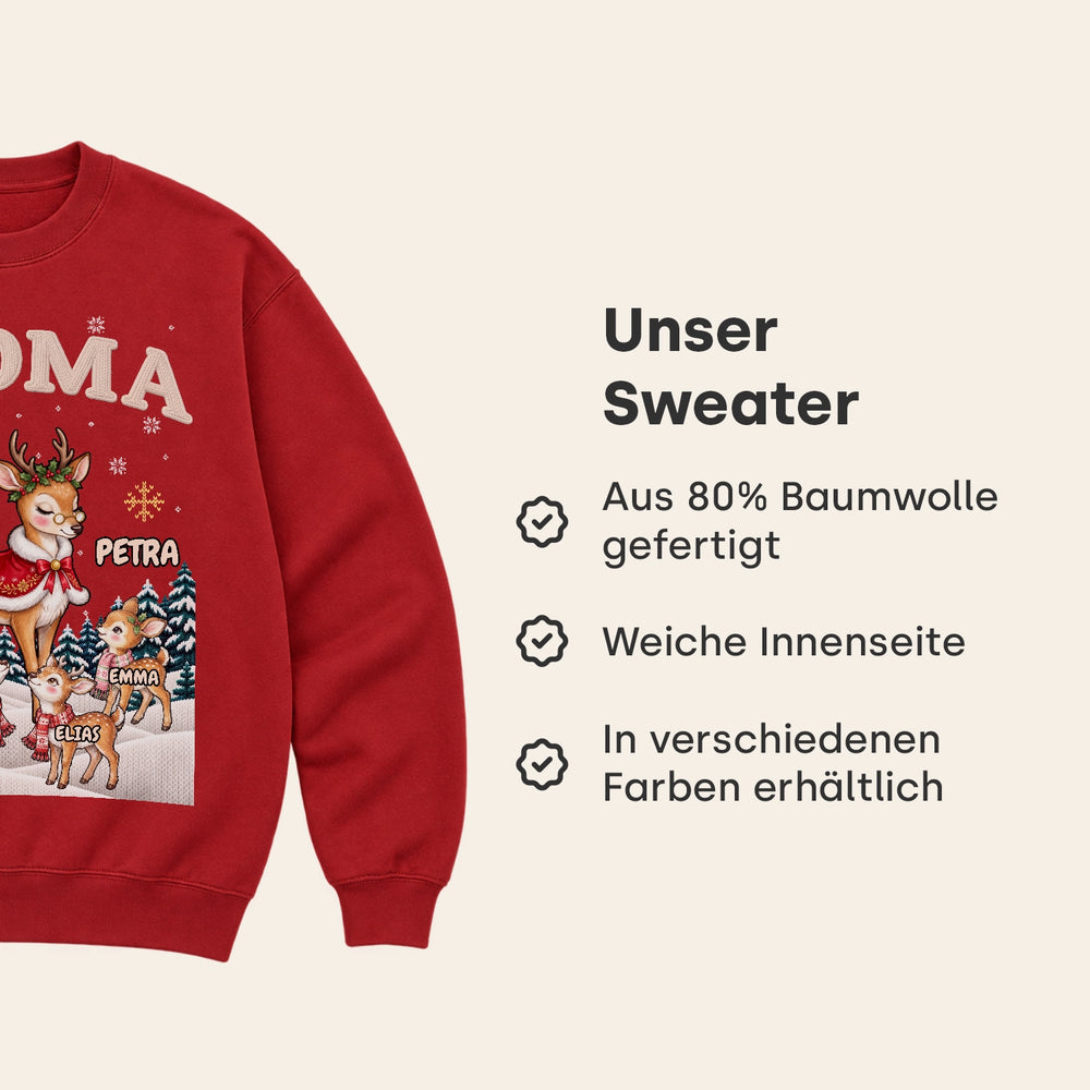 Infografik Sweater: aus 80 % Baumwolle, weiche Innenseite, in verschiedenen Farben erhältlich
