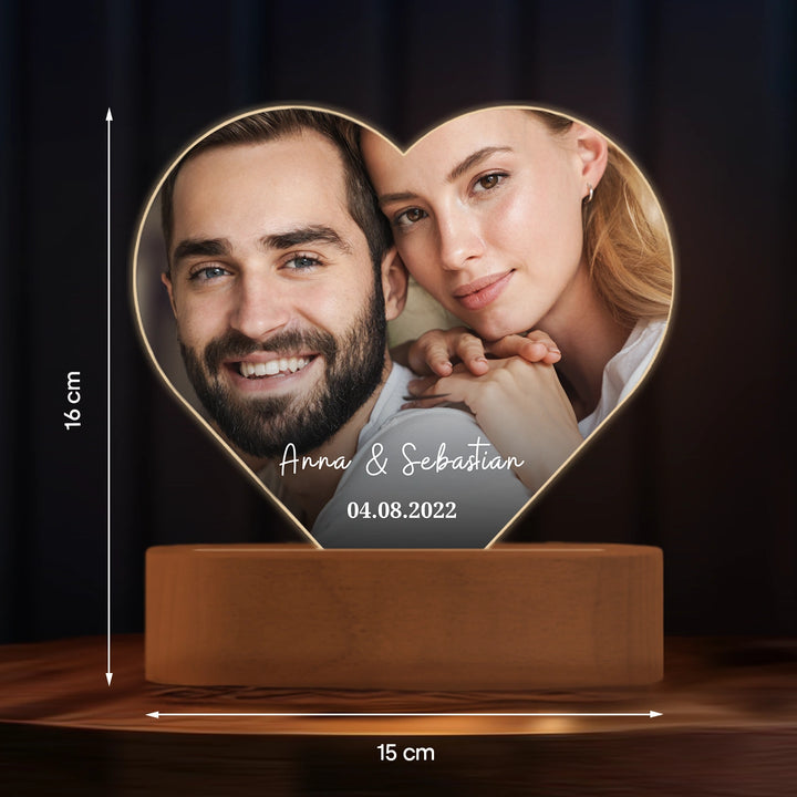 Personalisiertes Herz Acryl-Licht "Foto & Text" | Nachtlicht, Dekolicht, Glowlight