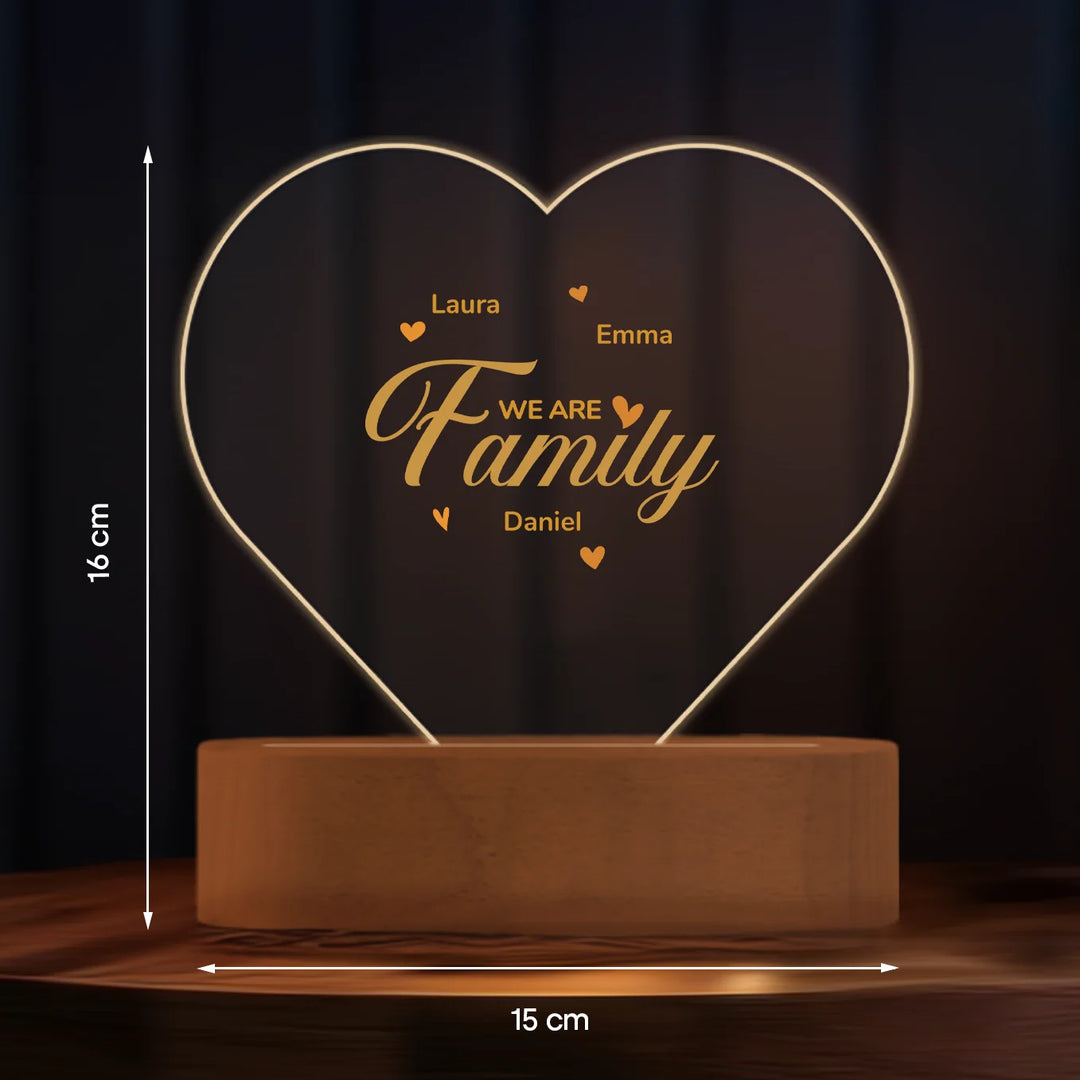 Personalisiertes Herz Acryl-Licht ''Familie'' | Nachtlicht, Dekolicht, Glowlight