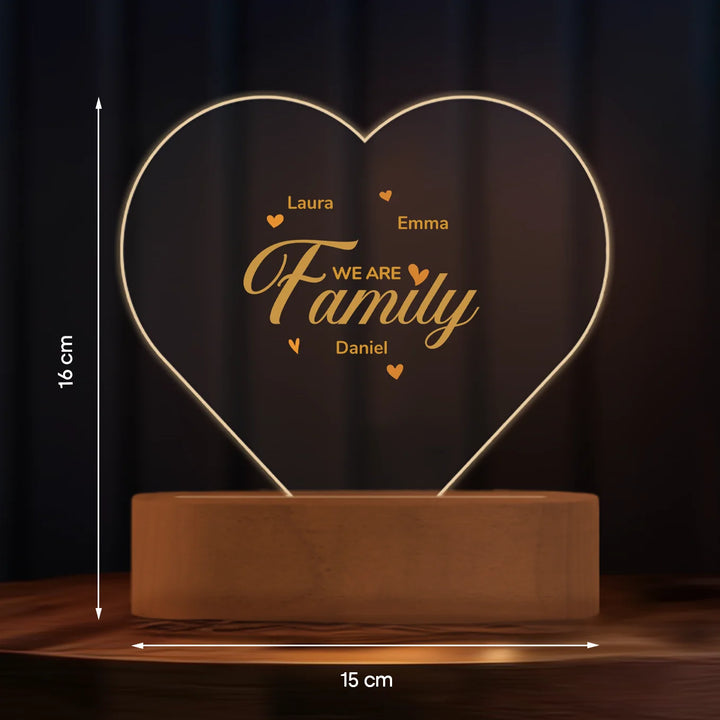 Personalisiertes Herz Acryl-Licht ''Familie'' | Nachtlicht, Dekolicht, Glowlight