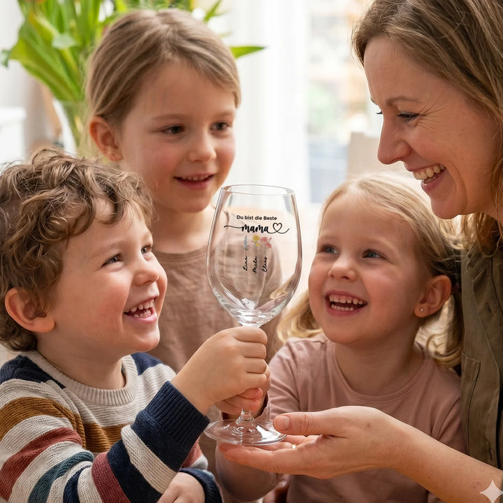 Personalisiertes Weinglas "Blumen für Mama"