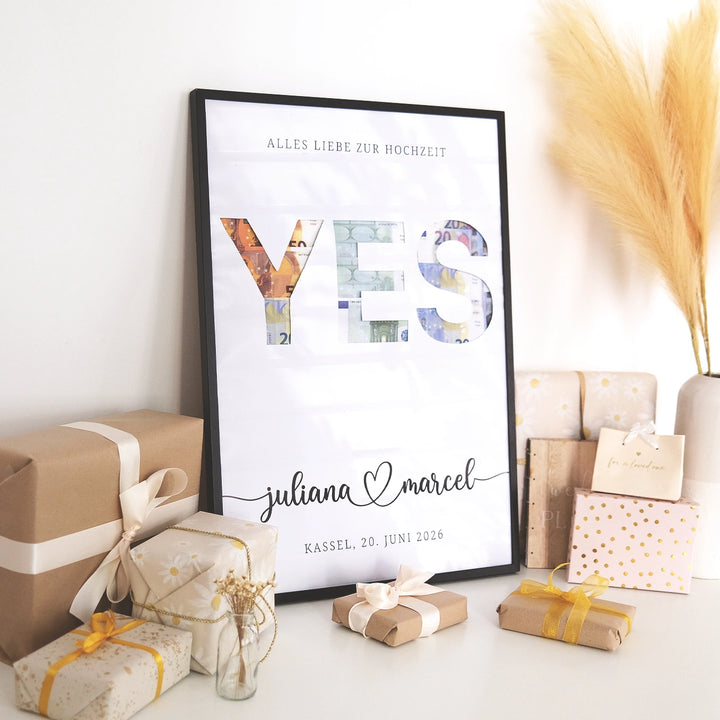 Personalisiertes Geldgeschenk zur Hochzeit "Yes"
