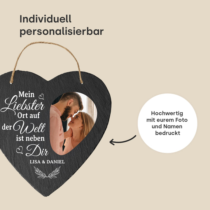 Personalisierte Schieferplatte Herz “Liebster Ort”