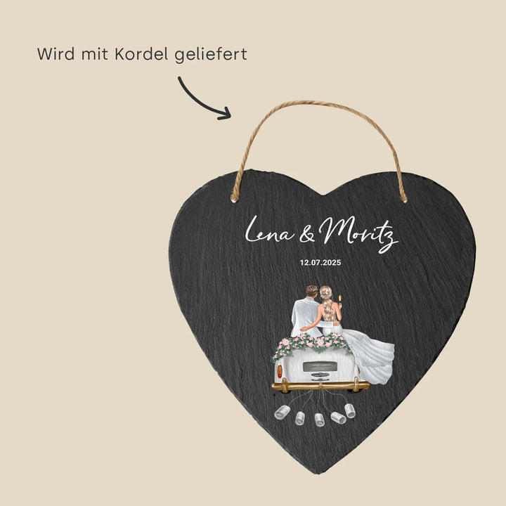 Personalisierte Schiefernplatte Herz "Just Married"