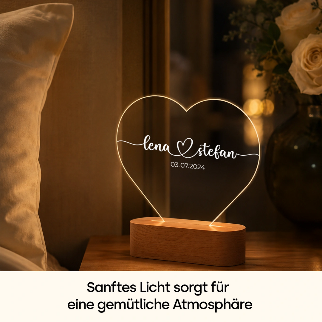Personalisiertes Herz Acryl-Licht "Namen & Datum" | Nachtlicht, Dekolicht, Glowlight