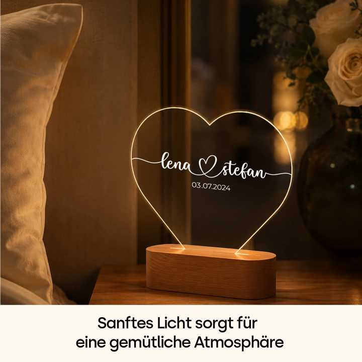 Personalisiertes Herz Acryl-Licht "Namen & Datum" | Nachtlicht, Dekolicht, Glowlight