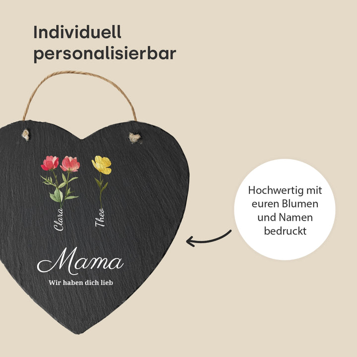 Personalisierte Schieferplatte "Blumen für Mama"