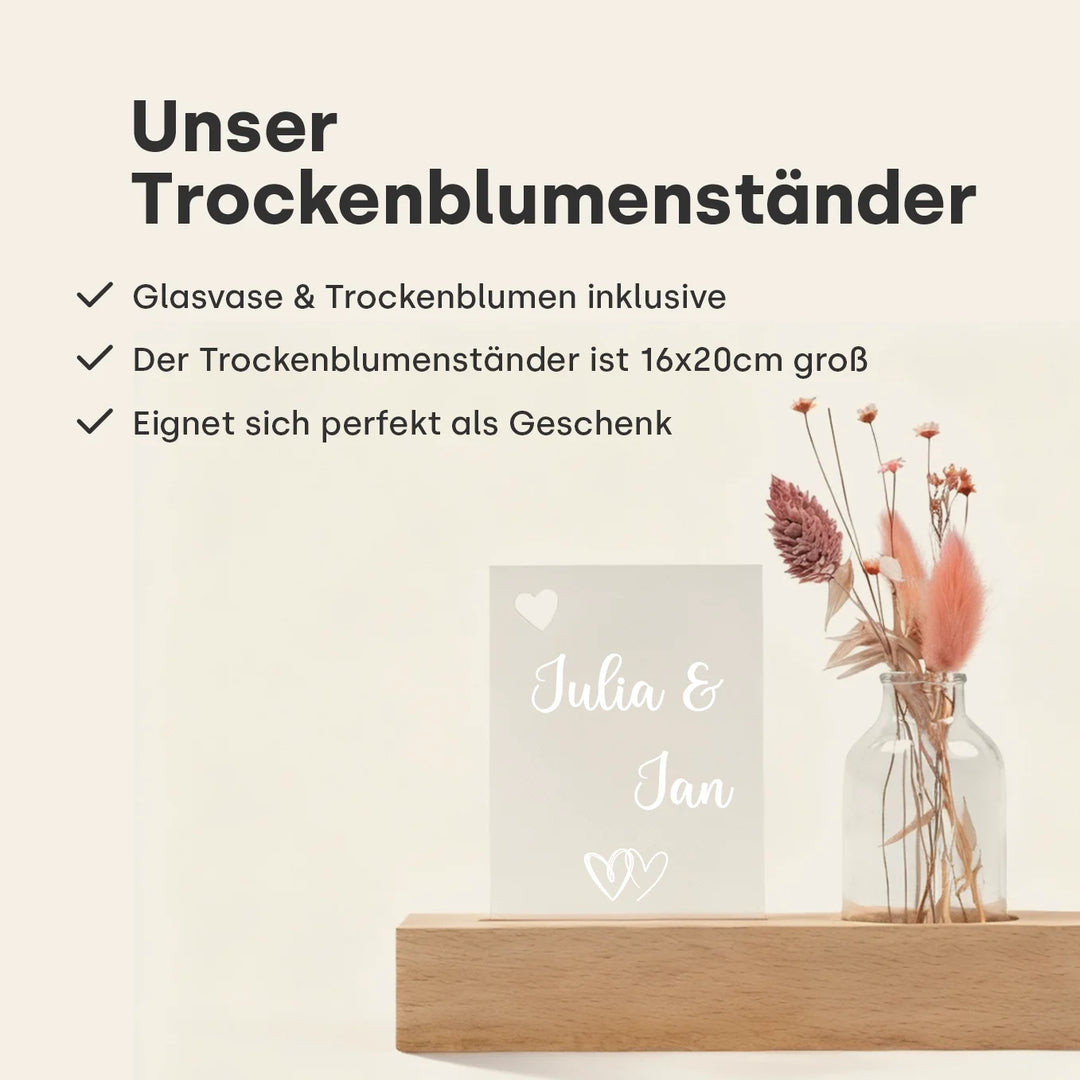 Personalisiertes Acryl-Glas mit Vase und Trockenblumen "Eure Namen"