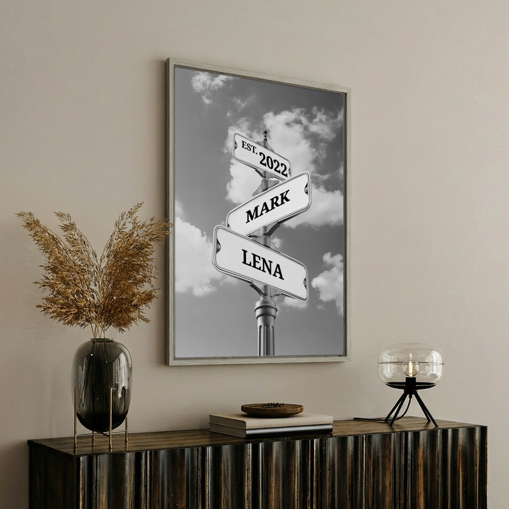 Leinwand "Vintage Straßenschild für Paare"