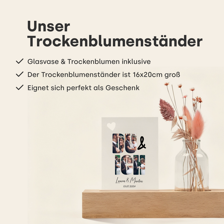 Personalisiertes Acryl-Glas mit Vase und Trockenblumen "Du & Ich"