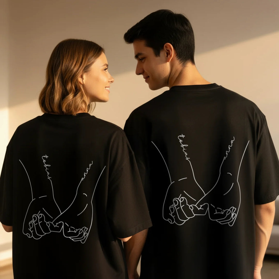 Personalisierte Partnerlook Oversized T-Shirts "Hände"