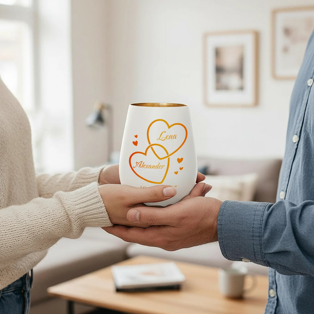 Personalisiertes Windlicht Weiß "Zwei Herzen”