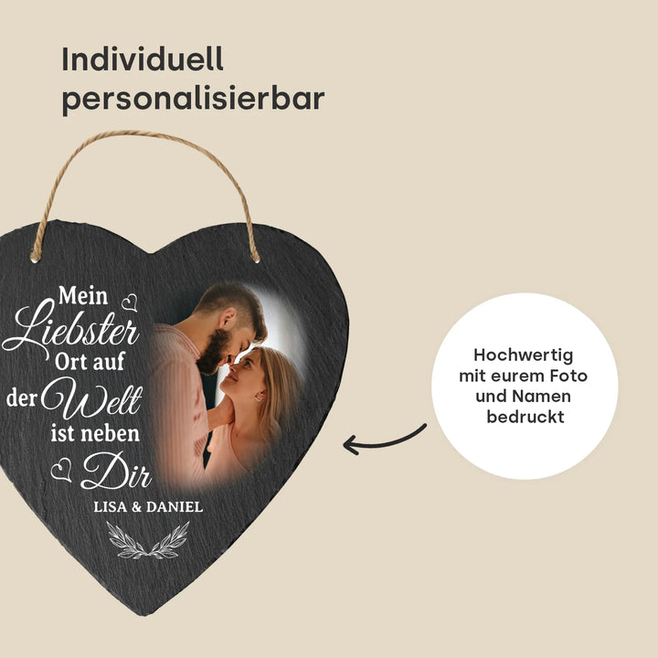 Personalisierte Schieferplatte Herz “Liebster Ort”
