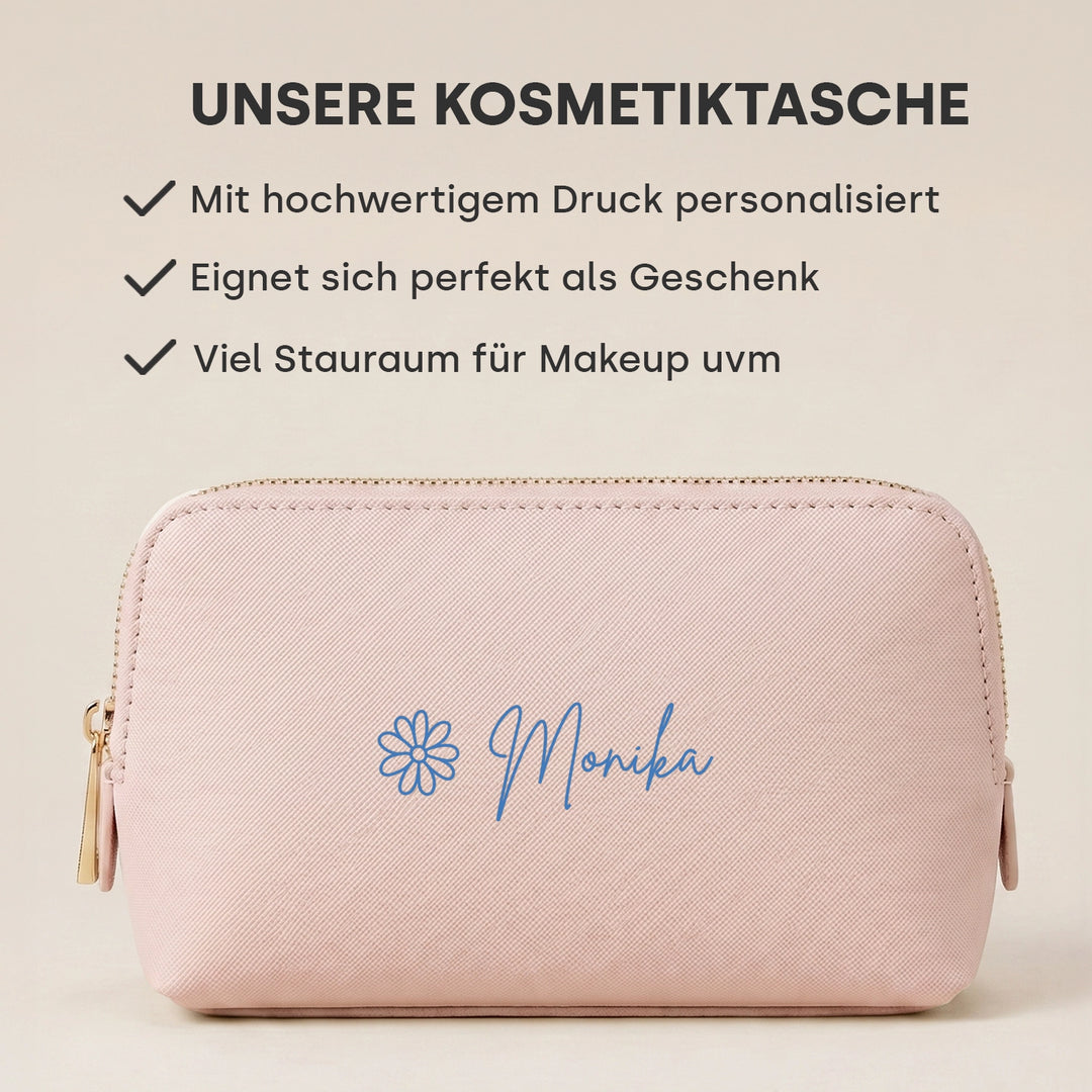 Personalisierte Leder-Kosmetiktasche "Schriften und Icons"